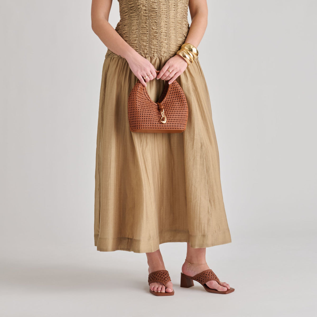 Dahlia Cognac Stella Woven Handbag | Dolce Vita