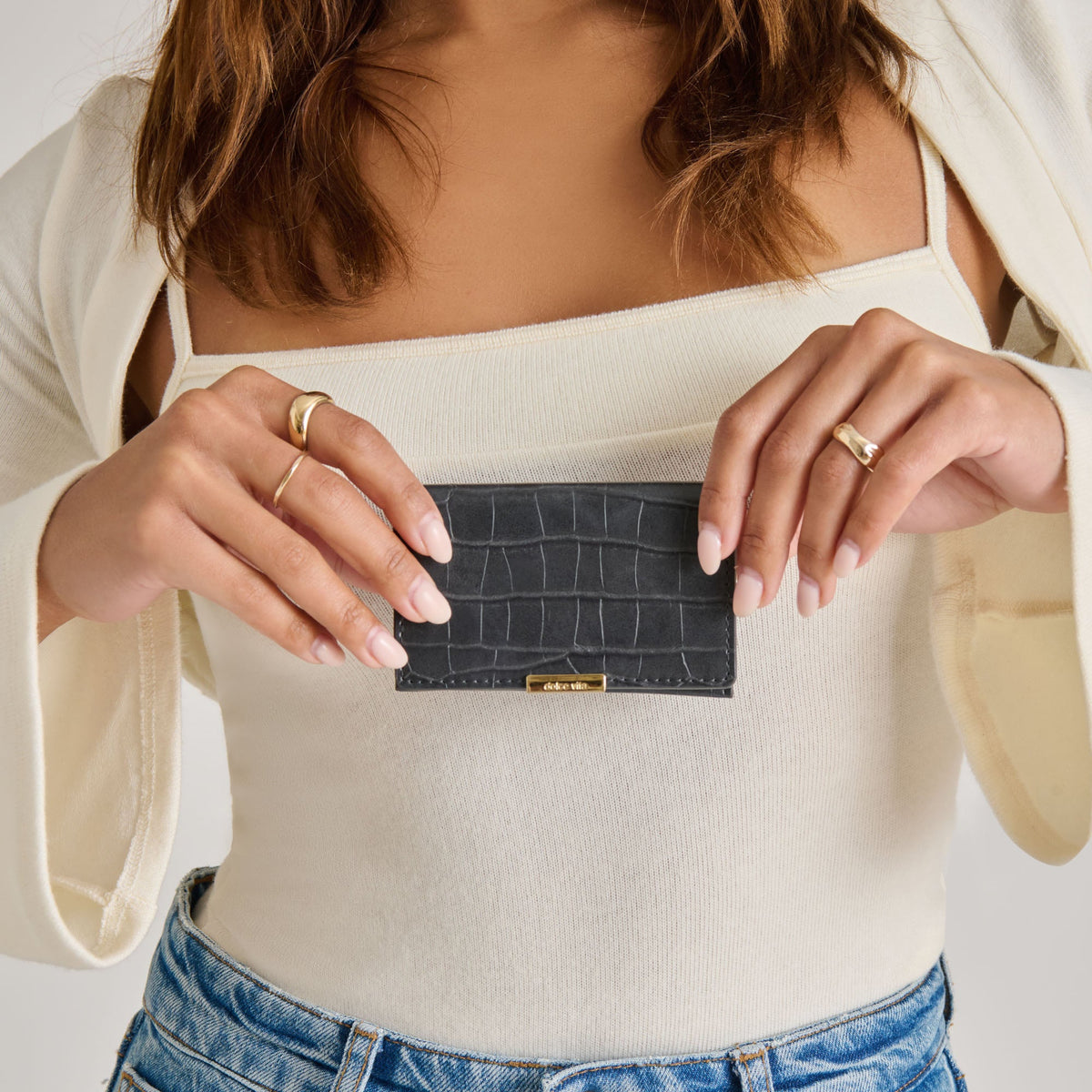 Mini-Me Grey Croco Stella Wallet | Dolce Vita