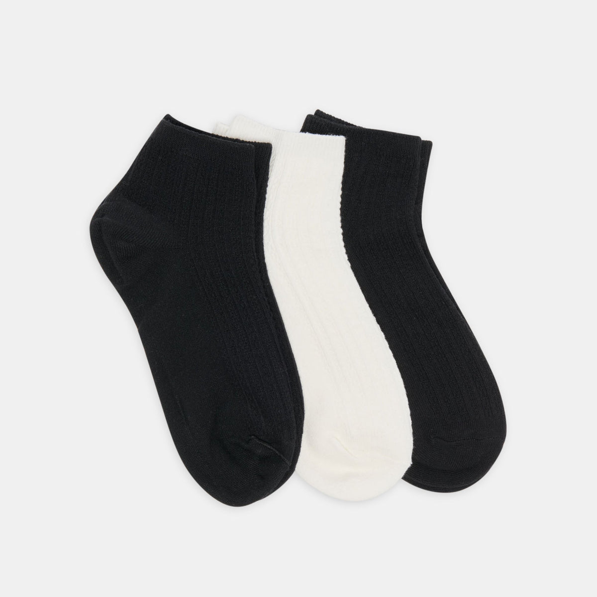 3 Pack Cable Anklet Black White Socks | Dolce Vita