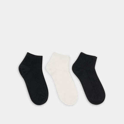 3 Pack Cable Anklet Black White Socks | Dolce Vita