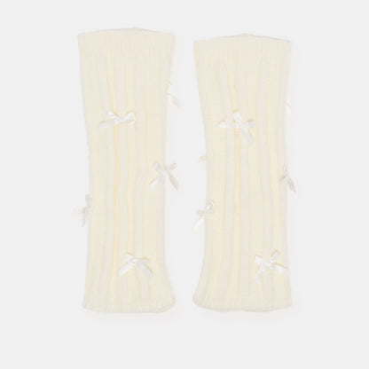 Satin Bow Ivory Leg Warmers | Dolce Vita