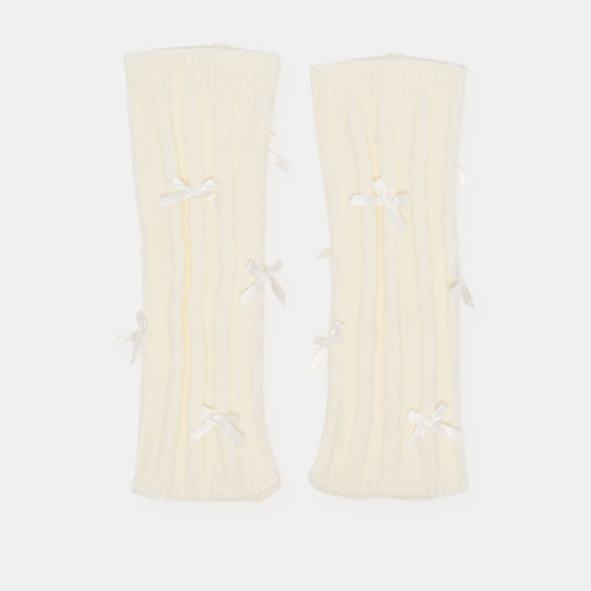 Satin Bow Ivory Leg Warmers | Dolce Vita