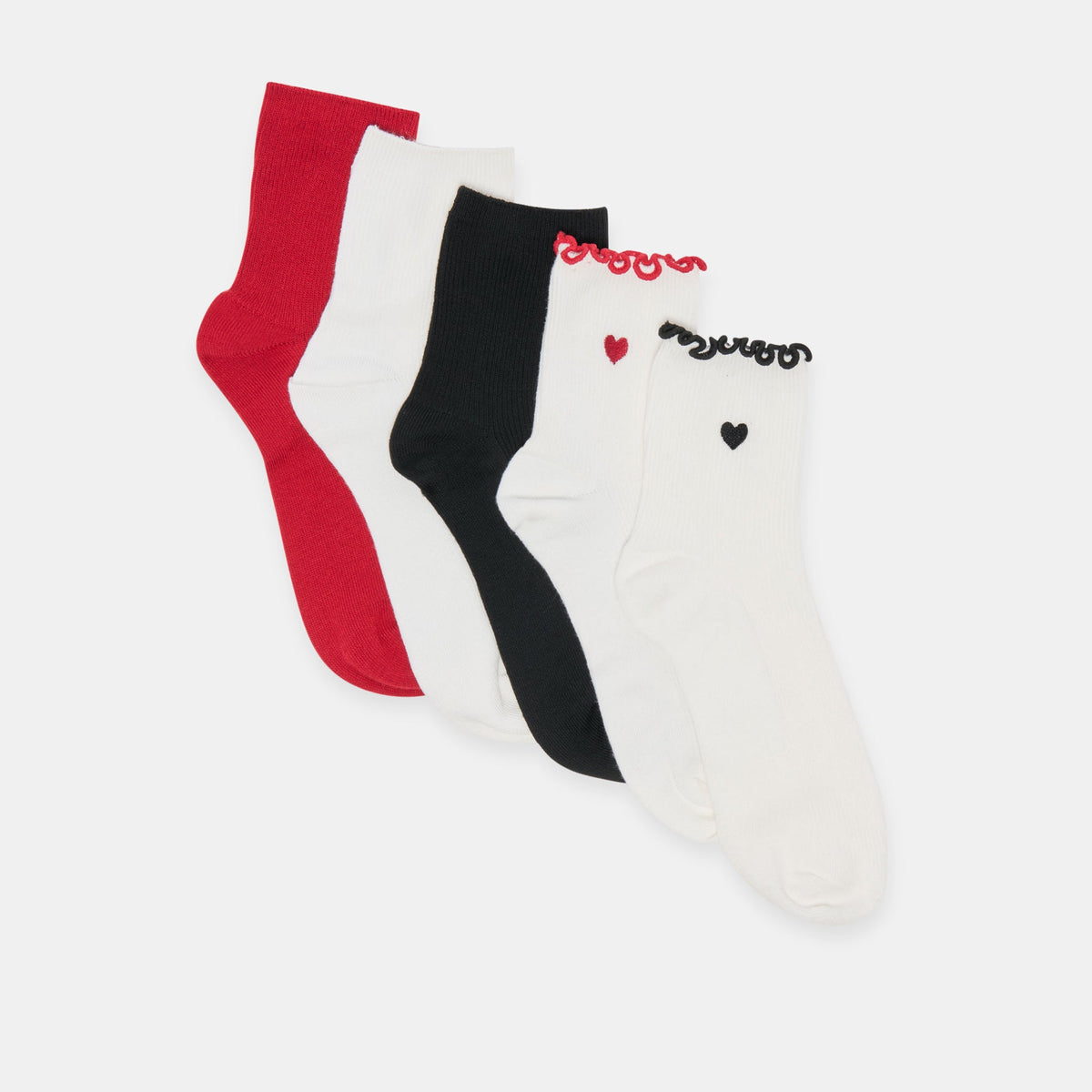 5 Pack Embroidered Rib White Black Multi Anklet Socks | Dolce Vita