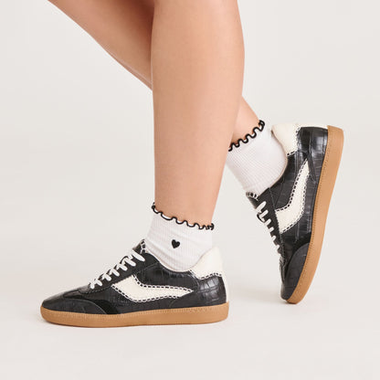 5 Pack Embroidered Rib White Black Multi Anklet Socks | Dolce Vita