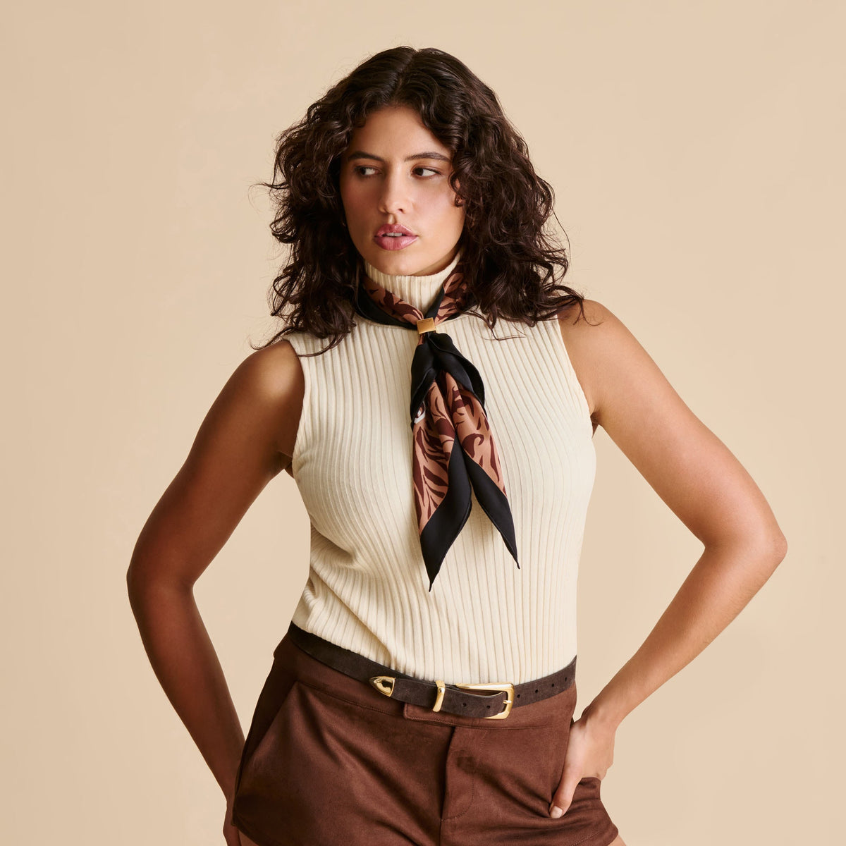 Animal Print Brown Multi Silk Scarf | Dolce Vita