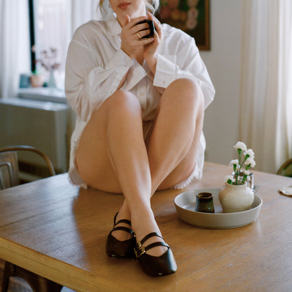 BAYLEE BALLET FLATS BLACK LEATHER | Dolce Vita